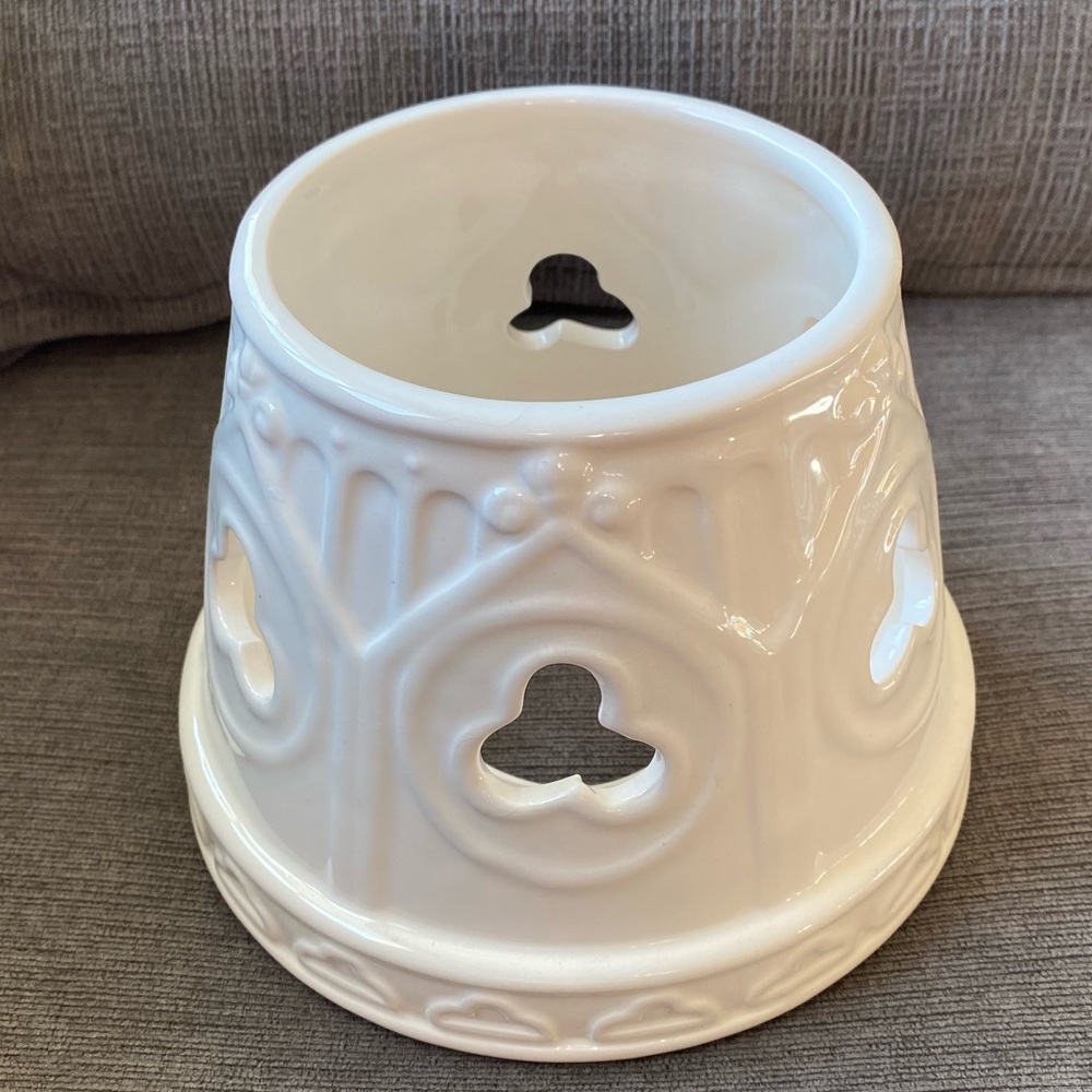 Large Round White Ceramic Candle Har Lamp Shade with Cutouts. No Markings. - Picture 2 of 7